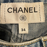 Chanel Blue Flared Jeans with Crystal CC Logo Detail Size FR 34 (UK 6)