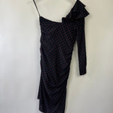 Veronica Beard Black and Red Polka Dot Silk Midi Dress with One Sleeve Size 2 (UK 6)