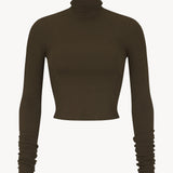 ETERNE - Butter Rib Cropped Fitted Turtleneck Top Moss