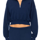 ETERNE - Cropped Half-Zip Sweatshirt Navy