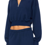 ETERNE - Cropped Half-Zip Sweatshirt Navy