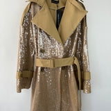 David Koma Beige Sequin Belted Trench Coat Size UK 8