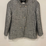 Chanel Black & Silver Metallic Tweed Jacket with CC Button Details Size FR 40 (UK 12)