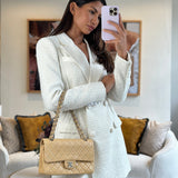 Chanel Vintage Beige Classic Medium Double Flap Bag in Lambskin Leather with Silver Hardware