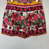 Dolce & Gabbana Red Rose Mambo Print Floral High-Waist Cotton Shorts Size IT 40 (UK 8)