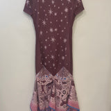 Hermès Purple and Pink Silk Short-Sleeve Maxi Dress with Star Details Size FR 36 (UK 8)