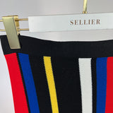 Balmain Black, Red, Yellow Stripe Multi-Colour Knitted Midi Skirt with Zip Back Detail  FR 34 (UK 6)