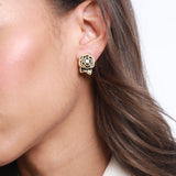 Chanel Vintage Black Camelia Flower Clip-On Earrings with CC Logo Detail