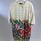 Dolce & Gabbana Cream Tweed Short Sleeve Long Jacket With Floral Print Detail Size IT 38 (UK 6)