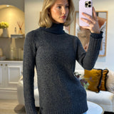 Loro Piana Grey Blue Long Sleeve Cashmere Turtle Neck Jumper with Double Neck & Cuff Detail Size IT 40 (UK 8)