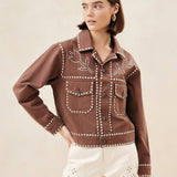 Roeffler Randall - Elijah Espresso Studded Denim Jacket