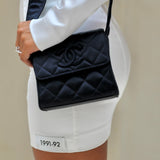 Chanel Navy Vintage Silk Diamond Quilted Shoulder Bag with CC Logo