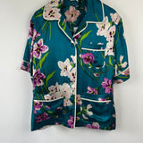 Olivia Von Halle Teal Floral Two-Piece Shirt and Trouser Set Size 2 (UK 10)