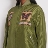 Valentino Khaki Long Line Bomber Jacket with Butterfly Beaded Embroidery Size IT 40 (UK 8)