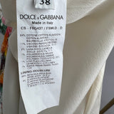 Dolce & Gabbana Cream Tweed Short Sleeve Long Jacket With Floral Print Detail Size IT 38 (UK 6)