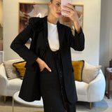 Ermanno Scervino Black Single-Breasted Blazer Jacket with Black Flower Patch Detail Logo Button Detail Size IT 36 (UK 4)