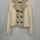 Dolce & Gabbana Cream Jacket with Textured Collar and Large Buttons Detail Size IT 40 (UK 8)