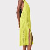 Herve Leger - FRINGED HALTER MIDI DRESS