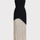 Herve Leger - CREW NECK S/L ASYMMETRIC HEM FRINGE GOWN