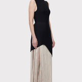 Herve Leger - CREW NECK S/L ASYMMETRIC HEM FRINGE GOWN