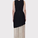 Herve Leger - CREW NECK S/L ASYMMETRIC HEM FRINGE GOWN