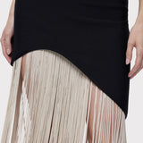 Herve Leger - CREW NECK S/L ASYMMETRIC HEM FRINGE GOWN