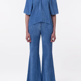 GABRIELA HEARST - Claude Flare Pant in Sky Plisse Silk