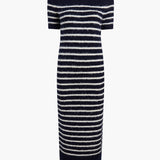 Khaite - Helen Dress in Navy and Cream Stripe