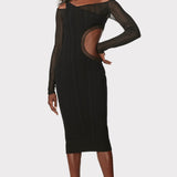 Herve Leger - HERVÉ LÉGER X LAW ROACH SHEER LAYERED CUTOUT MIDI DRESS