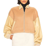 Helsa Faux Leather & Wool Blend Bomber in Tan