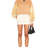 Helsa Faux Leather & Wool Blend Bomber in Tan