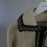 Chanel Cream Tweed Jacket with Brown, White ZigZag Trim Detail Size FR 38 (UK 10)