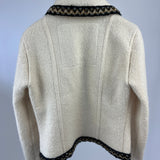 Chanel Cream Tweed Jacket with Brown, White ZigZag Trim Detail Size FR 38 (UK 10)