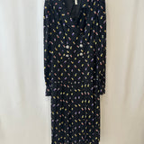 Alessandra Rich Black Silk Flower Printed Midi Dress with Crystal Buttons Size IT 44 (UK 12) RRP £1,350