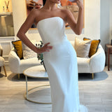 16Arlington White Minelli Strapless Midi Dress with Feather Trim Detail Size FR 34 (UK 6)