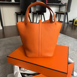 Hermès Picotin Bag 22cm in Orange Clemence Leather with Palladium Hardware