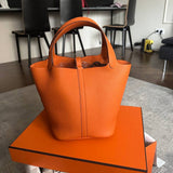 Hermès Picotin Bag 22cm in Orange Clemence Leather with Palladium Hardware