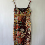 Dolce & Gabbana Brown, Orange Yellow Floral  Printed Midi Dress with Embellished Waistline Detail Size IT 44 (UK 12)