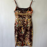 Dolce & Gabbana Brown, Orange Yellow Floral  Printed Midi Dress with Embellished Waistline Detail Size IT 44 (UK 12)