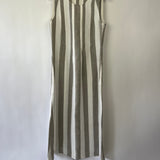 Loro Piana White Grey Stripe Linen Sleeveless Maxi Dress Size FR 42 ( UK 14)