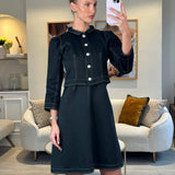 Courreges Black Short Jacket and Midi Dress Set With White Stitching Detail & White Buttons FR 40/38 (UK 10-12)