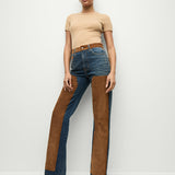 Veronica Beard - Dylan Suede-Patchwork Straight-Leg Jean