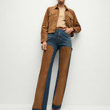 Veronica Beard - Dylan Suede-Patchwork Straight-Leg Jean