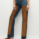 Veronica Beard - Dylan Suede-Patchwork Straight-Leg Jean