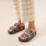 Roeffler Randall - Jack Espresso Leather Studded Sandal