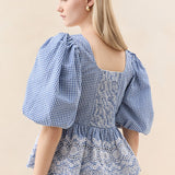 Roeffler Randall - Jodie Blue Gingham Embroidered Top