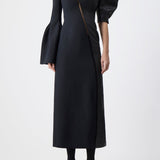 GABRIELA HEARST - Merlin Midi Dress in Black Wool Silk Cady and Nappa Leather