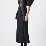 GABRIELA HEARST - Merlin Midi Dress in Black Wool Silk Cady and Nappa Leather