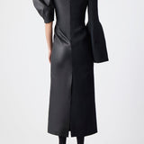 GABRIELA HEARST - Merlin Midi Dress in Black Wool Silk Cady and Nappa Leather