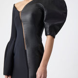 GABRIELA HEARST - Merlin Midi Dress in Black Wool Silk Cady and Nappa Leather